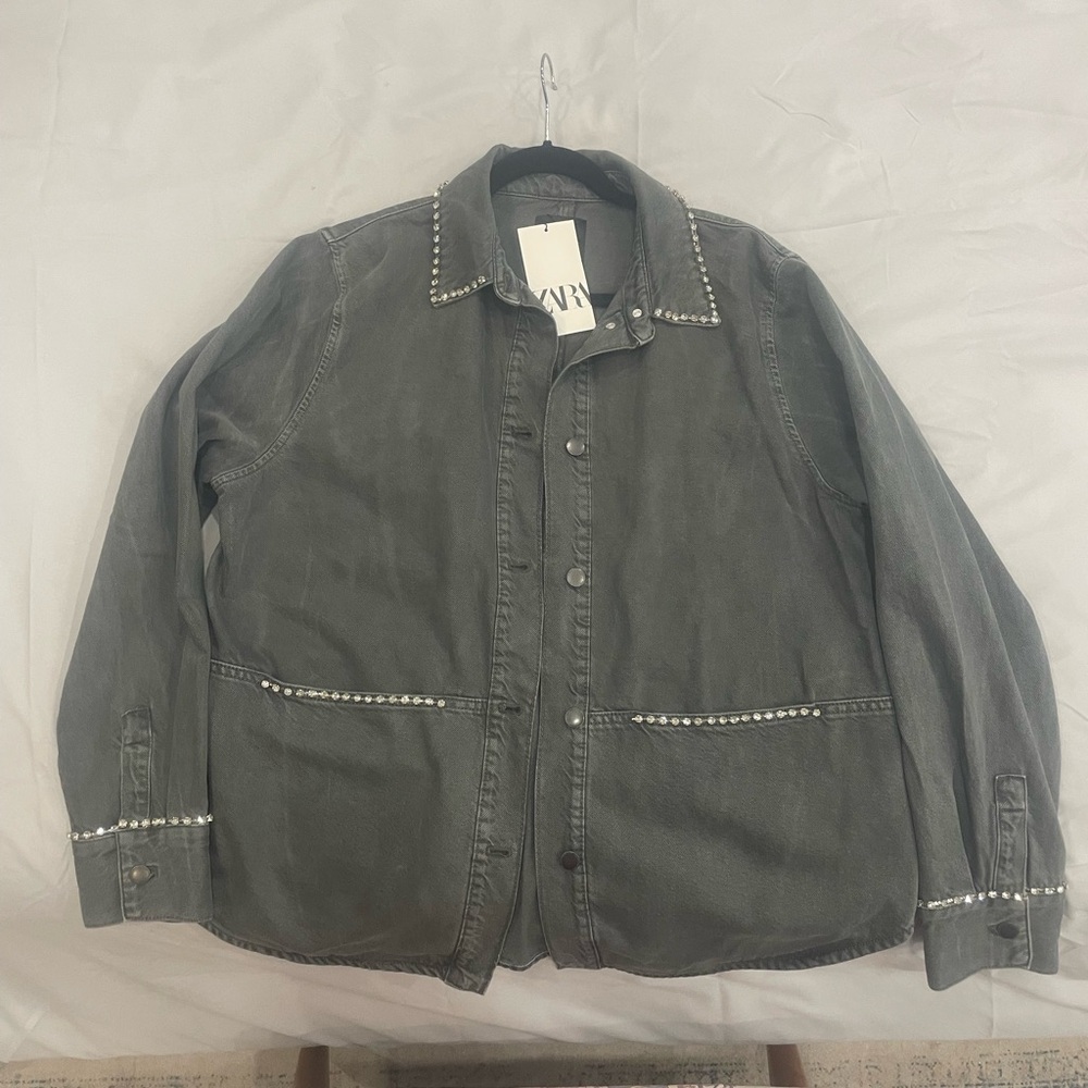 Zara Gray Jean Jacket with Rhinestones